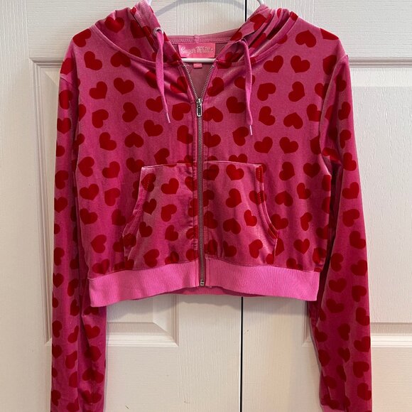 Doll's Kill - Heart Print Velour Track Jacket - Picture 1 of 3